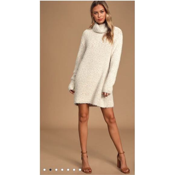 Lulus Sweet Whispers Sweater Dress Ivory Multi Marled Turtleneck Mini Womens XS - Picture 2 of 13